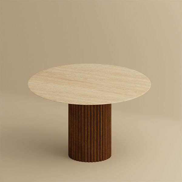 Yuvarlak Traverten Taş Line Masa