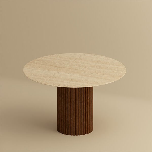 Yuvarlak Traverten Taş Line Masa