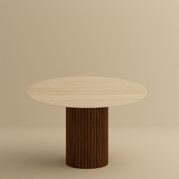 Yuvarlak Traverten Taş Line Masa